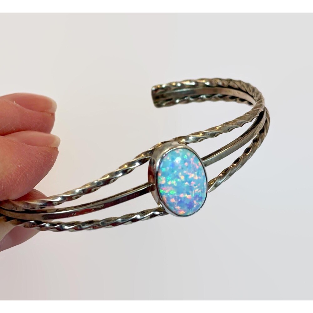 Vintage, Opal Cuff, Sterling Silver, Vintage Bracelet, Native American, Stacking